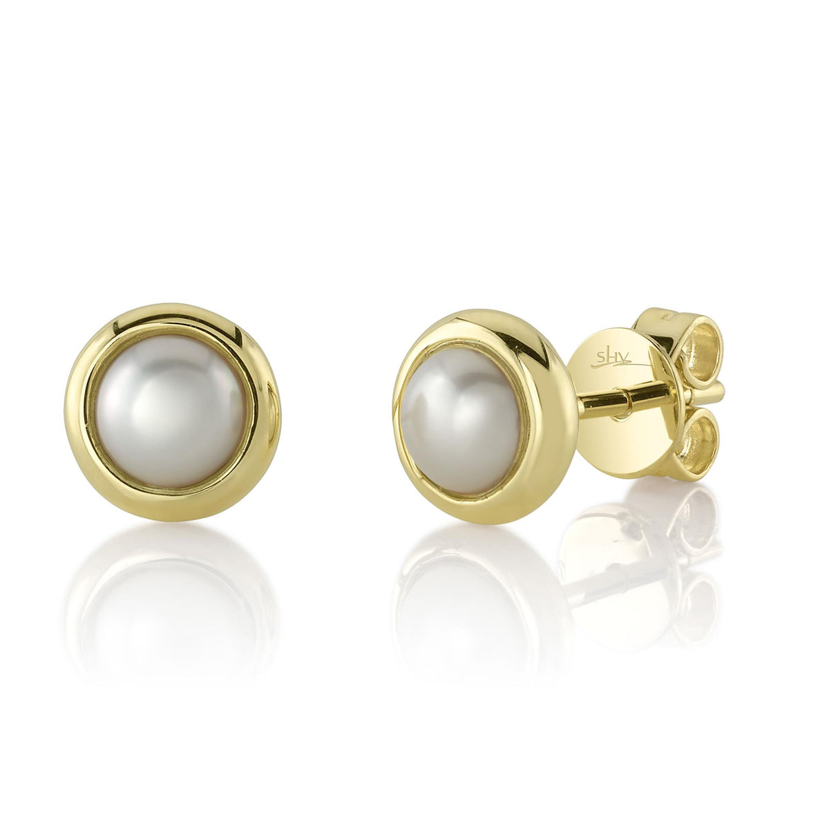 Shy Creation Gold Akoya Cultured Pearl Stud Earrings