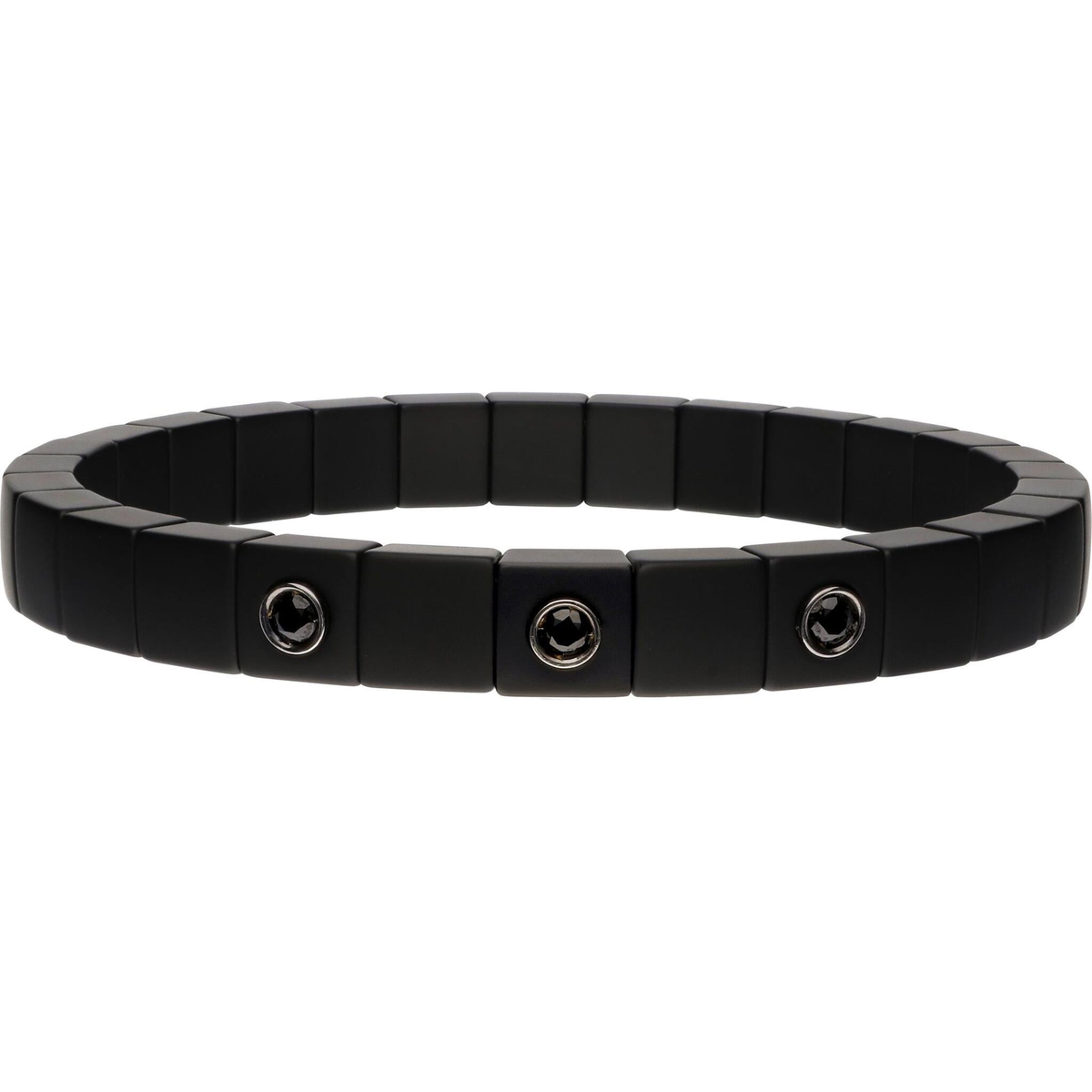 Roberto Demeglio Scacco Stretch Bracelet in Matte Black Ceramic with 5 Bezel Set Black Diamonds