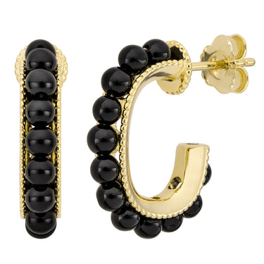 Sterling Silver Black Agate Couture Huggie Hoop Earrings in 14K Yellow Gold Vermeil