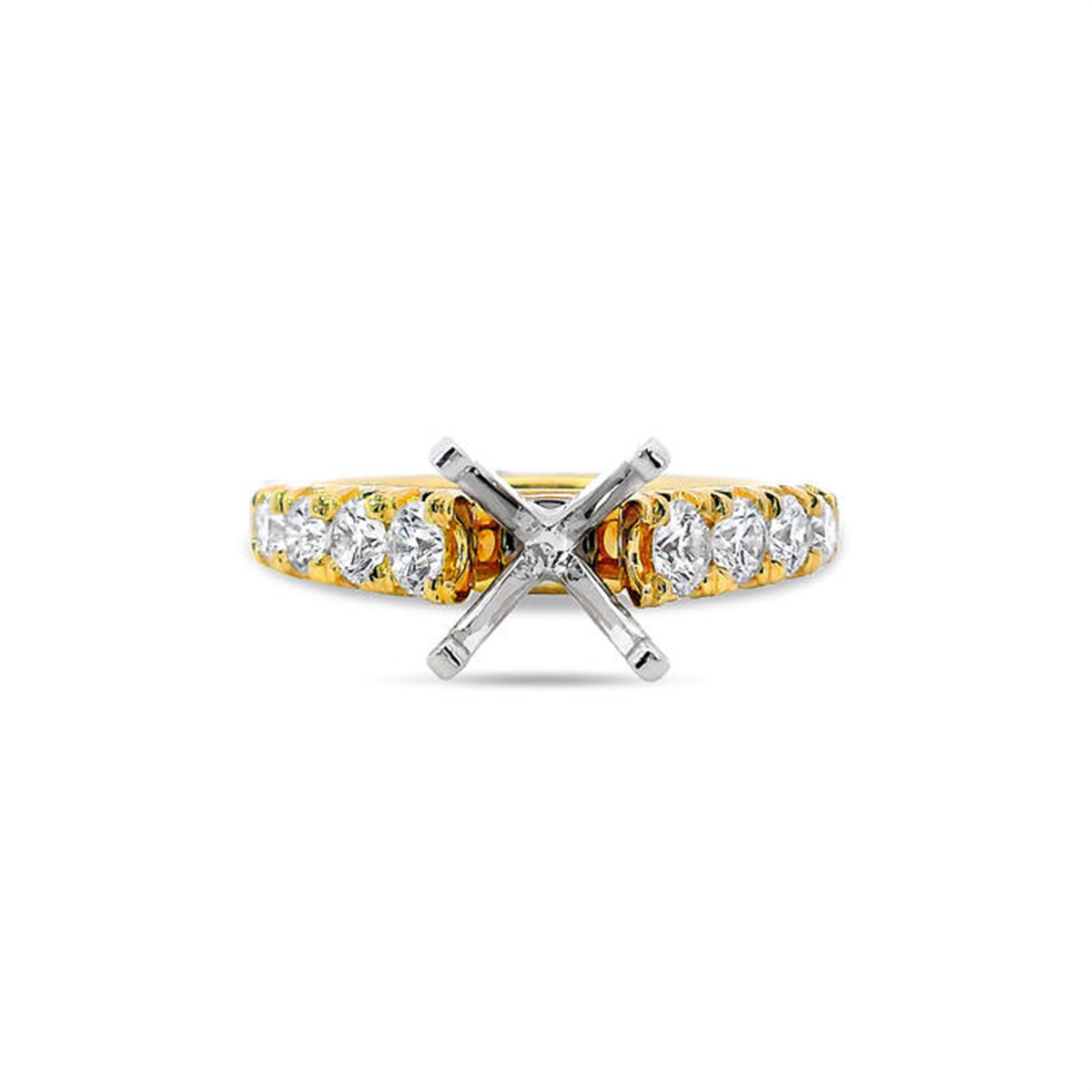 14Kt Yellow Gold Classic Prong Set Ring Mounting With .81cttw Natural Diamonds