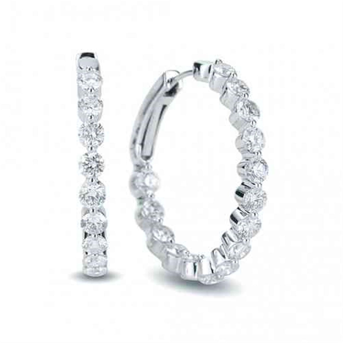 18Kt White Gold Round Hoop Earrings 4.01cttw Natural Diamonds