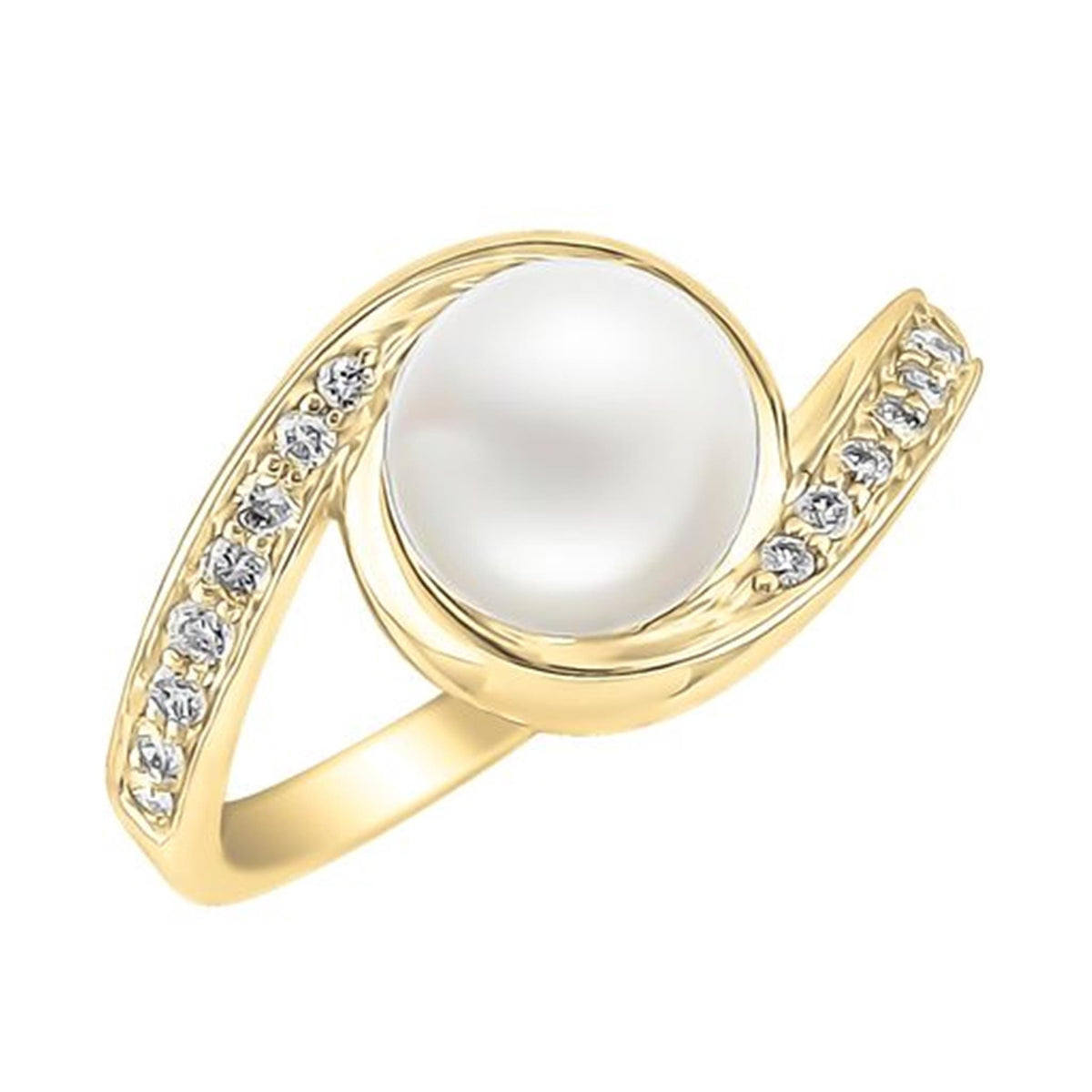 14Kt Yellow Gold Swirl Ring With 7.5mm Akoya Cultured Pearl
