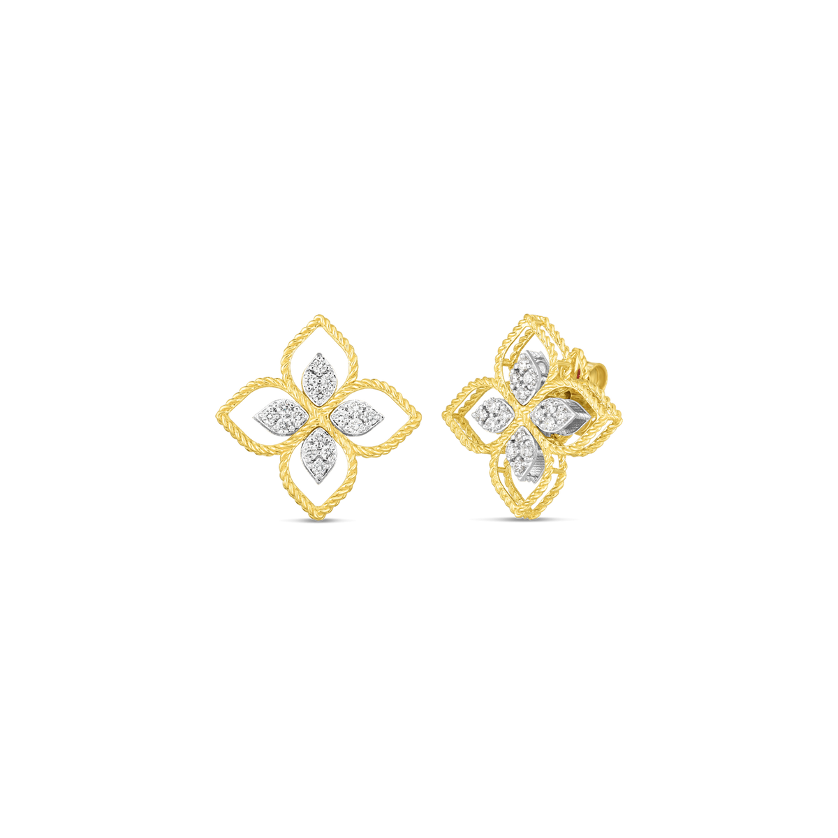 Roberto Coin 18Kt Yellow and White Gold Principessa Stud Flower Earrings with .35cttw Natural Diamonds