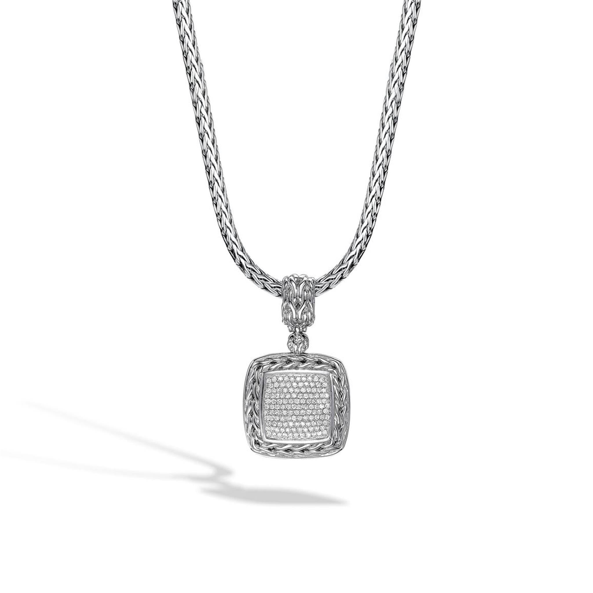 John Hardy Silver Carved Chain Diamond Pendant