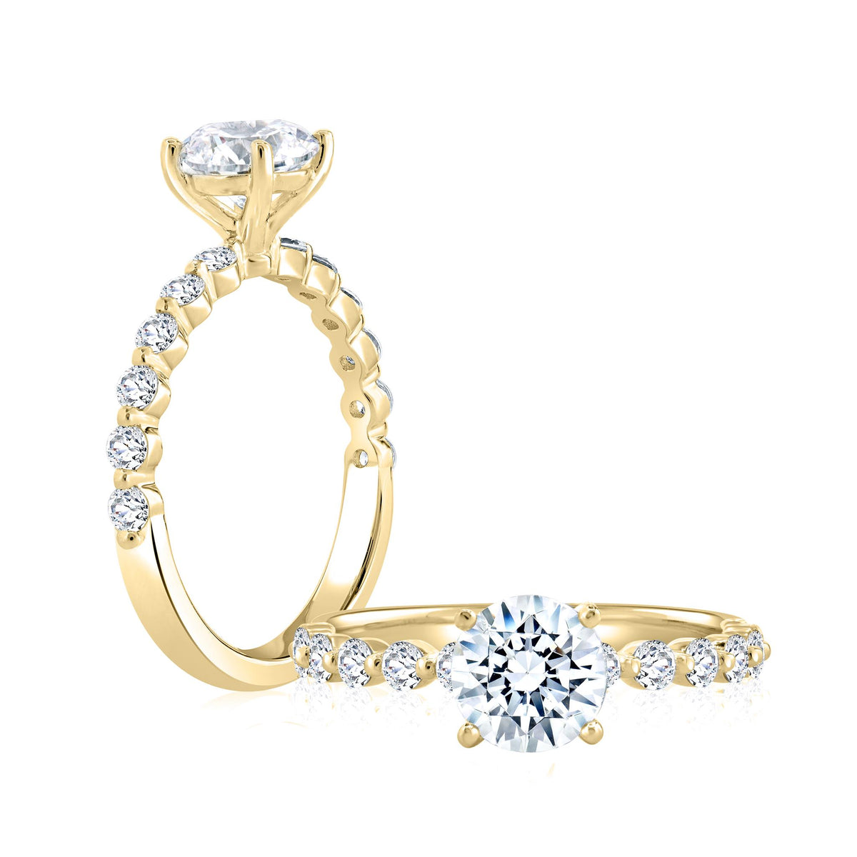 Fire & Ice 18K Yellow Gold Engagement Ring with .75Ct Round Natural Center Diamond