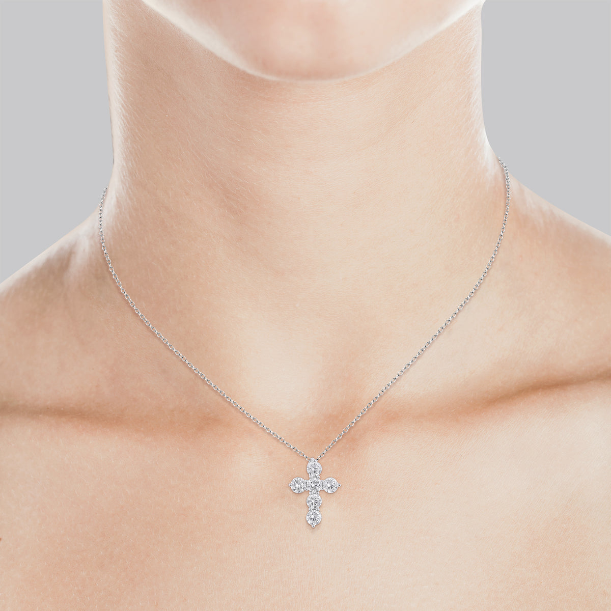 14Kt White Gold Cross Pendant with Natural Diamonds