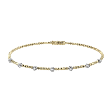 Simon G. 14Kt Yellow & White Gold Bezel-Set 0.24cttw Diamond Station Beaded Flexible Bangle Bracelet
