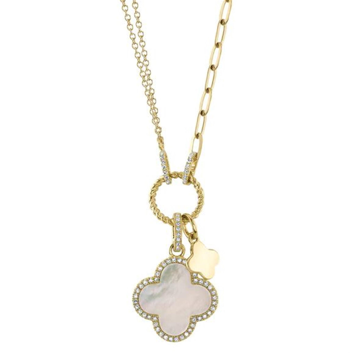 Shy Creation Gold Granada Mother of Pearl Diamond Necklace