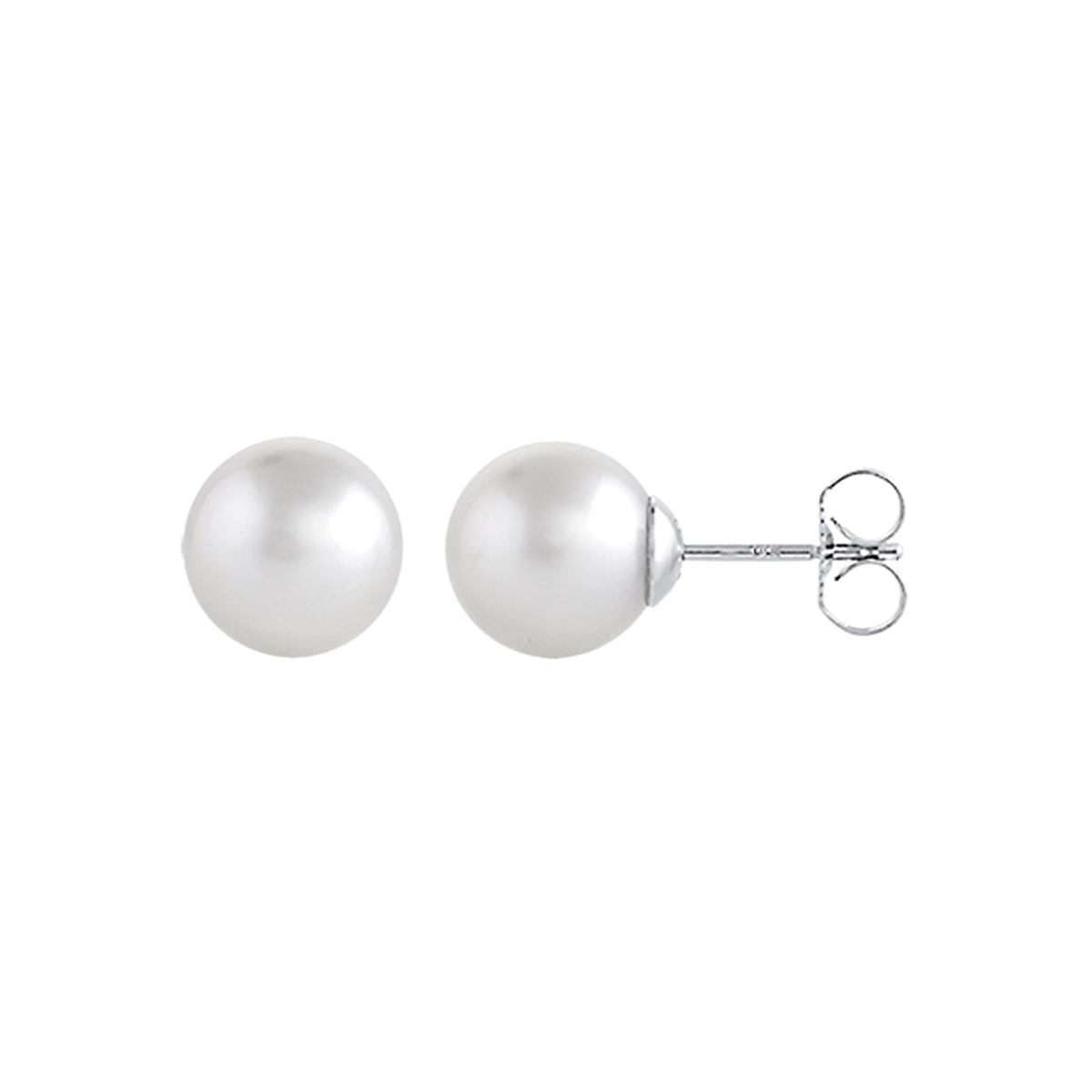 14Kt White Gold Stud Earrings with 9mm Akoya Cultured Pearl