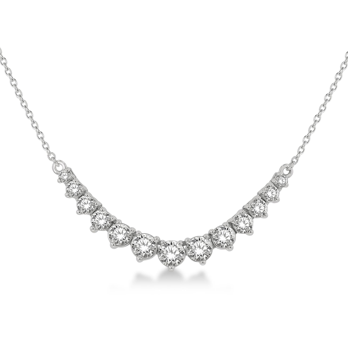 Milestone 14Kt White Gold Crescent Necklace with 1.00cttw Natural Diamonds