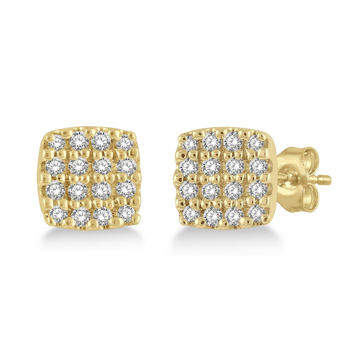 Lasker Petites-10Kt Yellow Gold Cushion Shape Earrings with 0.12cttw Natural Diamonds