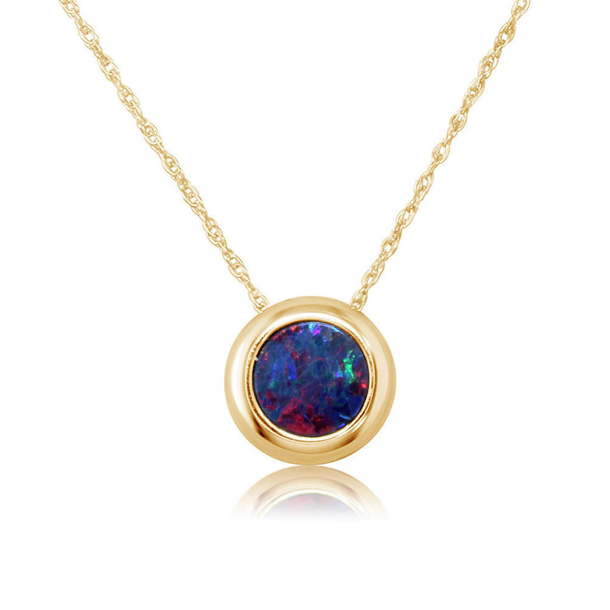 14Kt Yellow Gold Bezel Set Pendant with Australian Opal Doublet