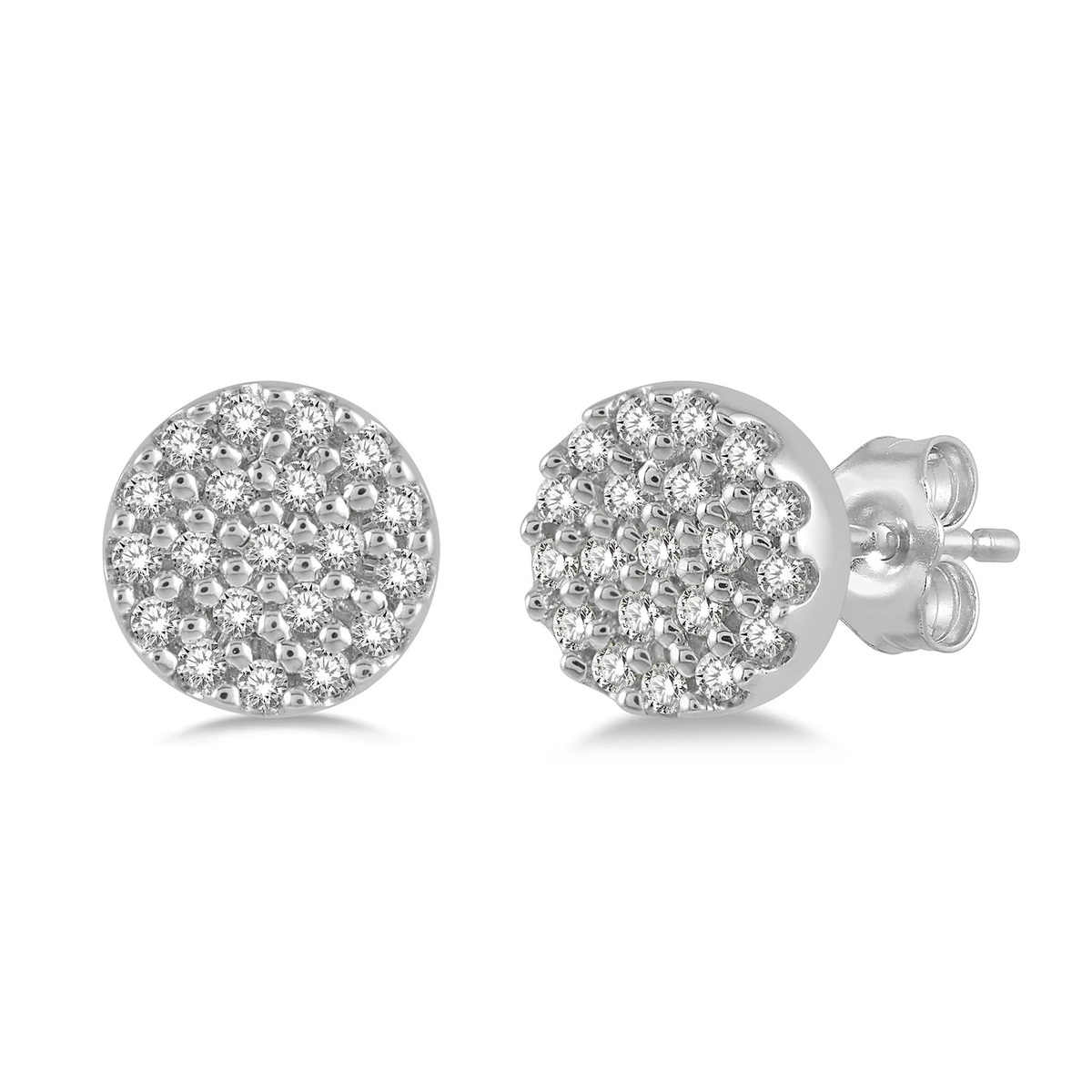 Lasker Petites-10Kt White Gold Disc Stud Earrings 0.12cttw Natural Diamonds