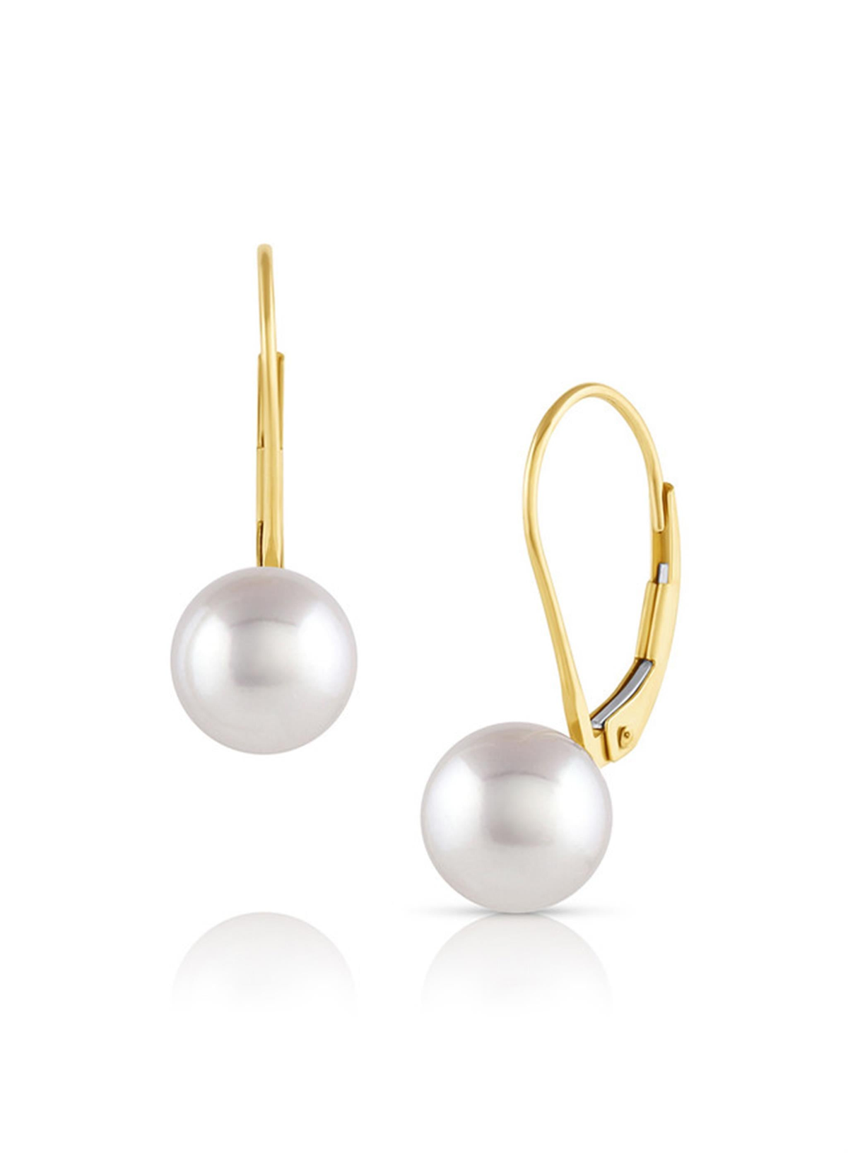 14Kt Yellow Leverback Earrings With 8mm Akoya Cultured Pearl