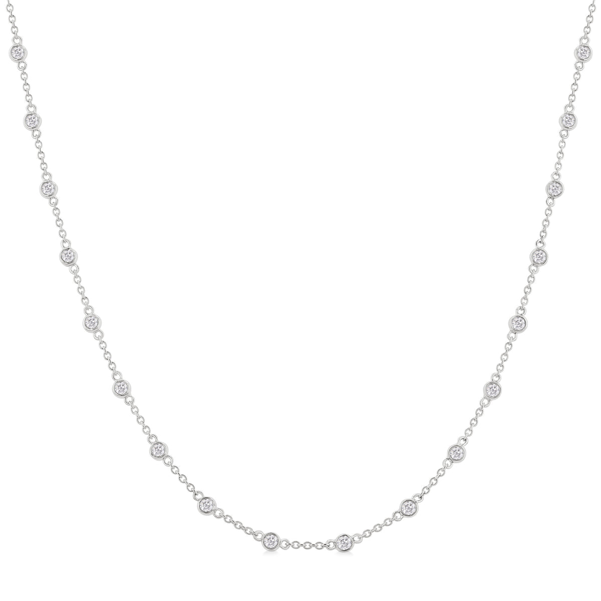 14Kt White Gold Bezel Set Station Necklace