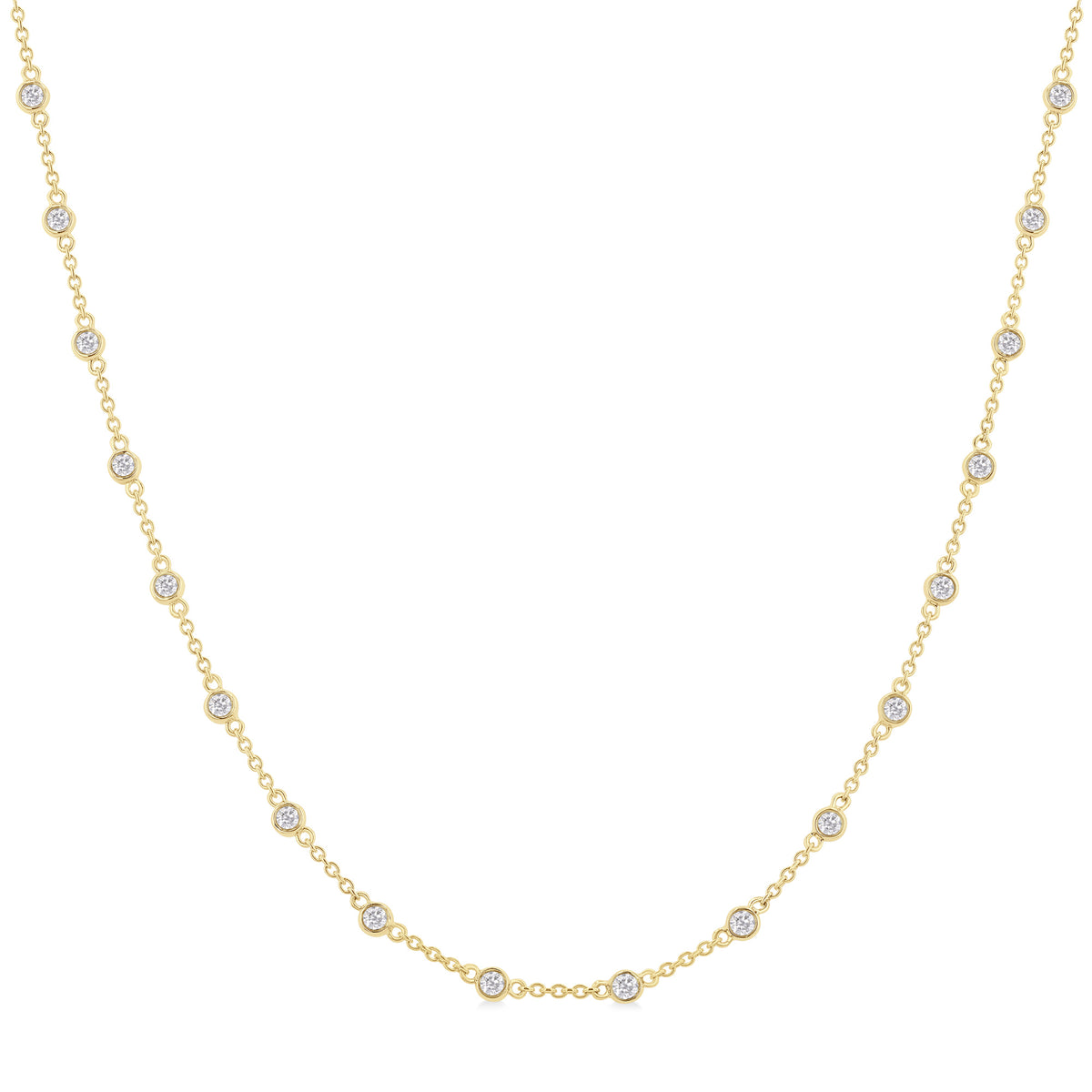 14Kt Yellow Gold Bezel Set Station Necklace