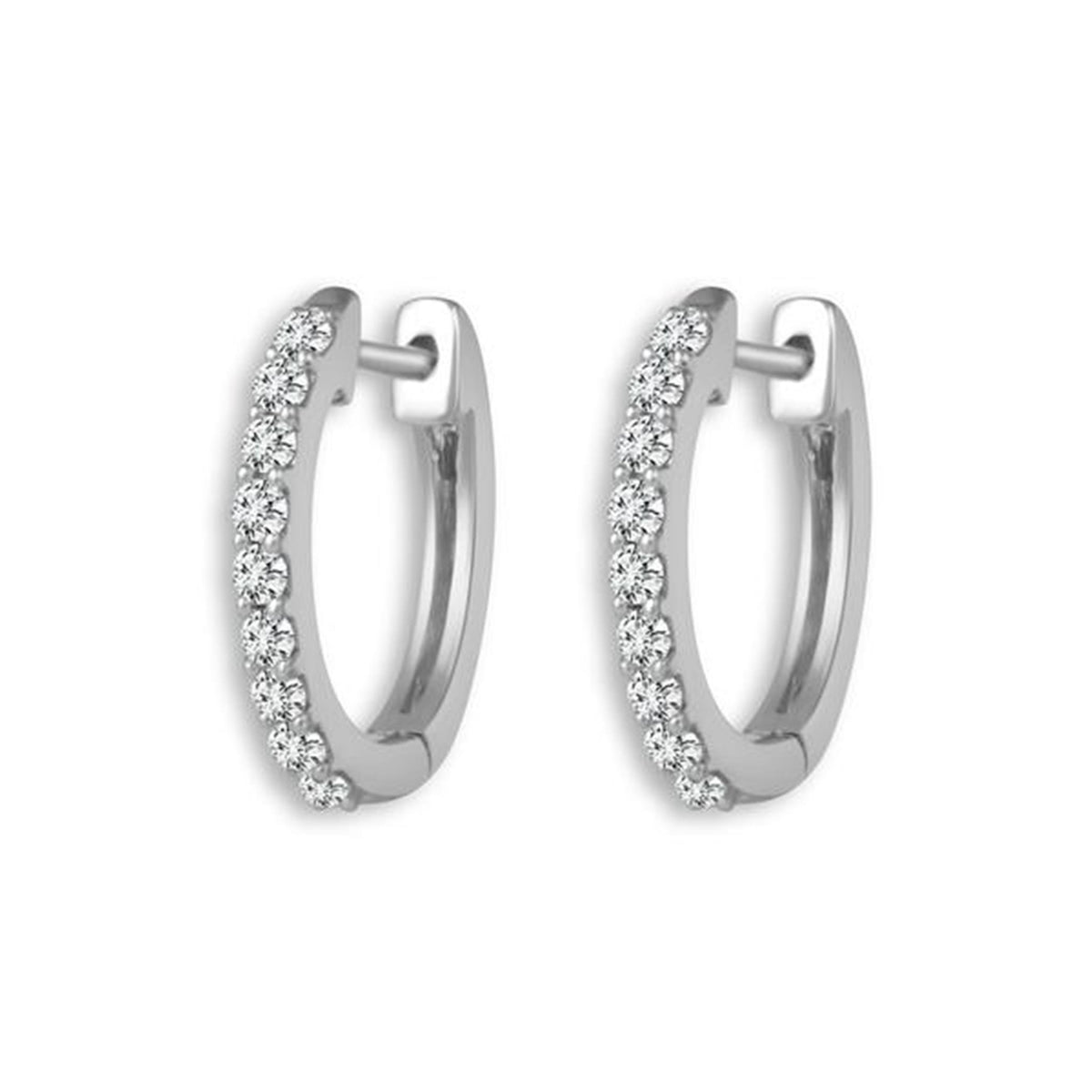 14Kt White Gold  Hoop Earrings 0.16cttw Natural Diamonds