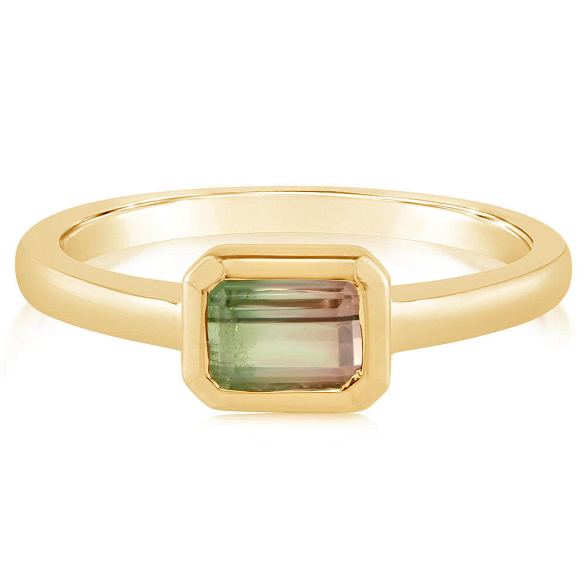 14Kt Yellow Gold Bezel Set Bi-Color Tourmaline Ring