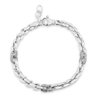Sterling Silver 7+1" Fancy Round Link Bracelet