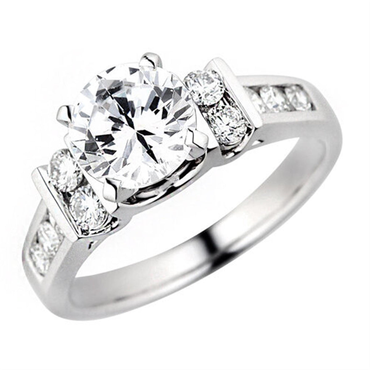 14Kt White Gold Channel Set Engagement Ring Mounting With 0.50cttw Natural Diamonds