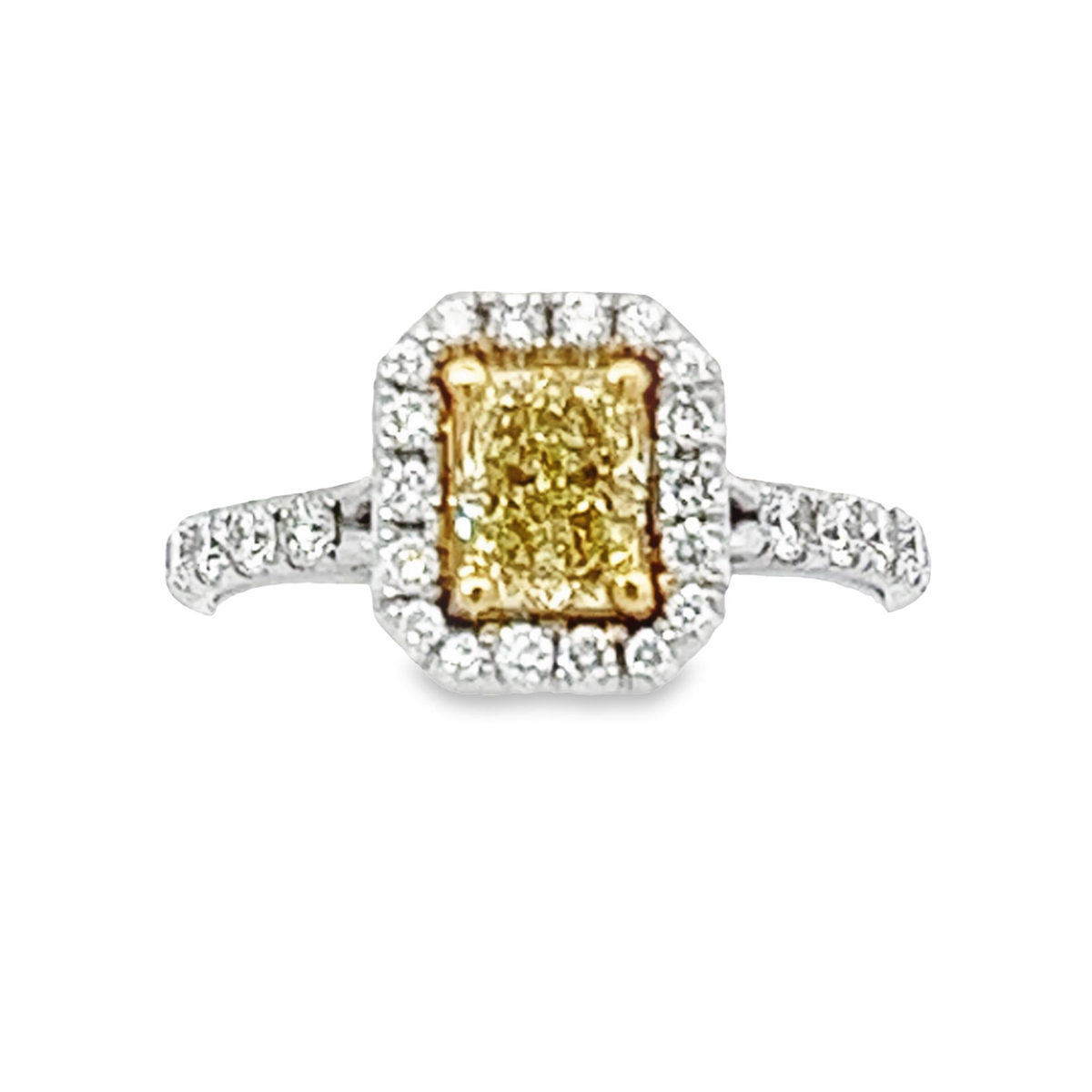 18Kt White & Yellow Gold 0.77ct Canary Yellow Natural Diamond Halo Engagement Ring