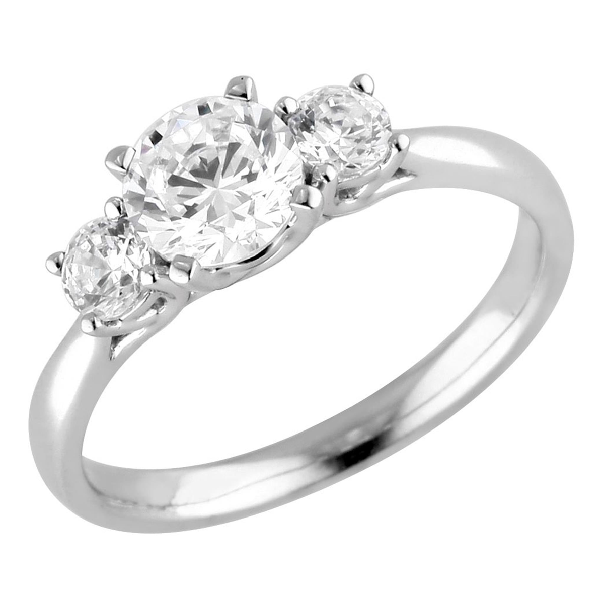 18Kt White Gold 3-Stone Ring Mounting - Round Center Stone Sold Separately