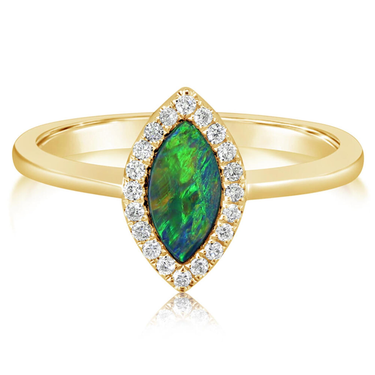 14Kt Yellow Gold .65ct  Australian Boulder Opal Doublet Natural Diamond Ring
