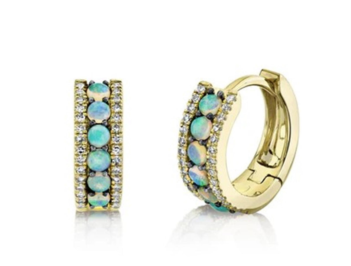Shy Creation 14Kt Yellow Gold Round Hoop Earrings With Ethiopian Opal & Diamond