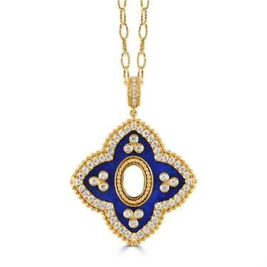 18Kt Yellow Gold Lapis Natural Diamond Pendant