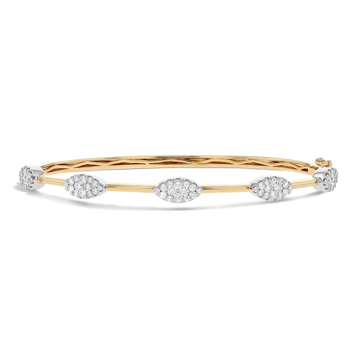 Lasker Couture 18Kt Yellow & White Gold Fiori Marquise Bar Bangle Bracelet With 1.15cttw Natural Diamonds