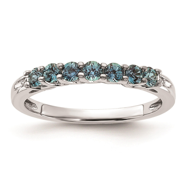10Kt White Gold 7-Stone Created Alexandrite Ring
