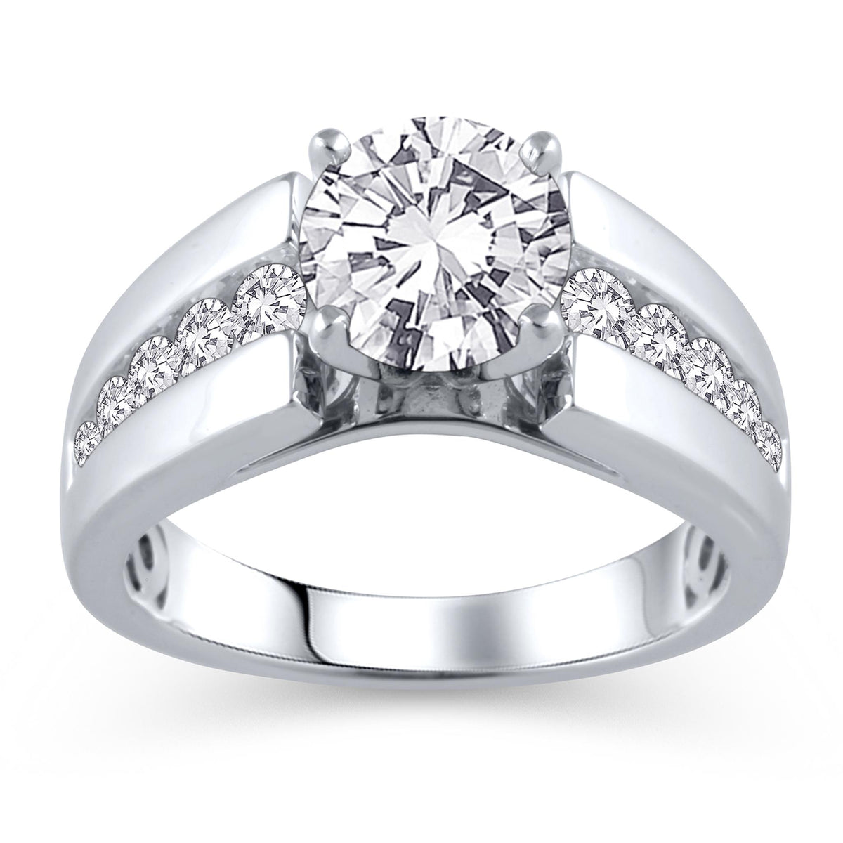 14Kt White Gold  Channel Set Engagement Ring Mounting with 0.30cttw Natural Diamonds