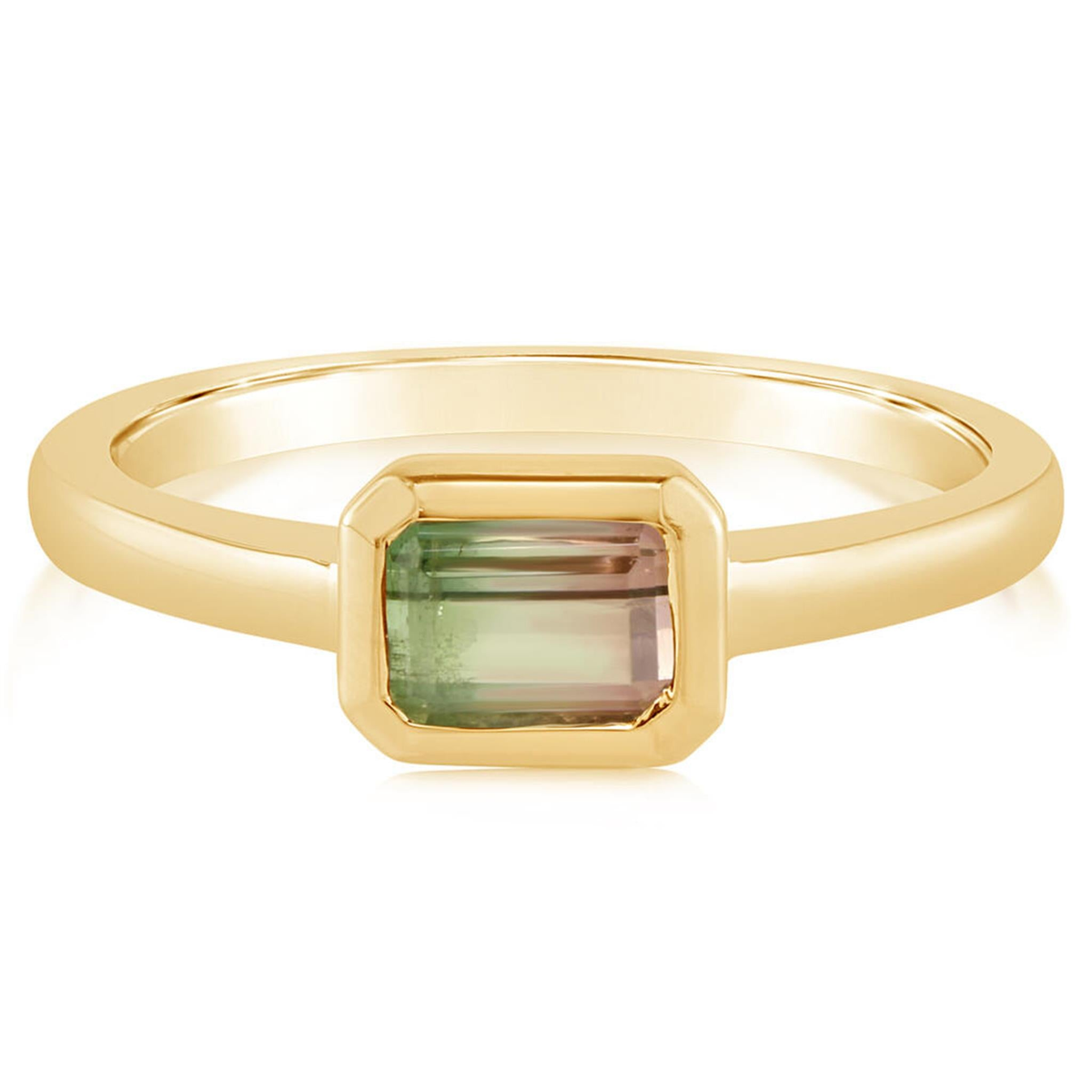 14Kt Yellow Gold Bezel Set Bi-Color Tourmaline Ring