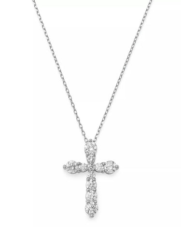 Lasker Lux 14Kt White Gold 1.00cttw (G/H Color – SI1/SI2 Clarity) Diamond Flared Cross Pendant on 18" Adjustable Cable Chain