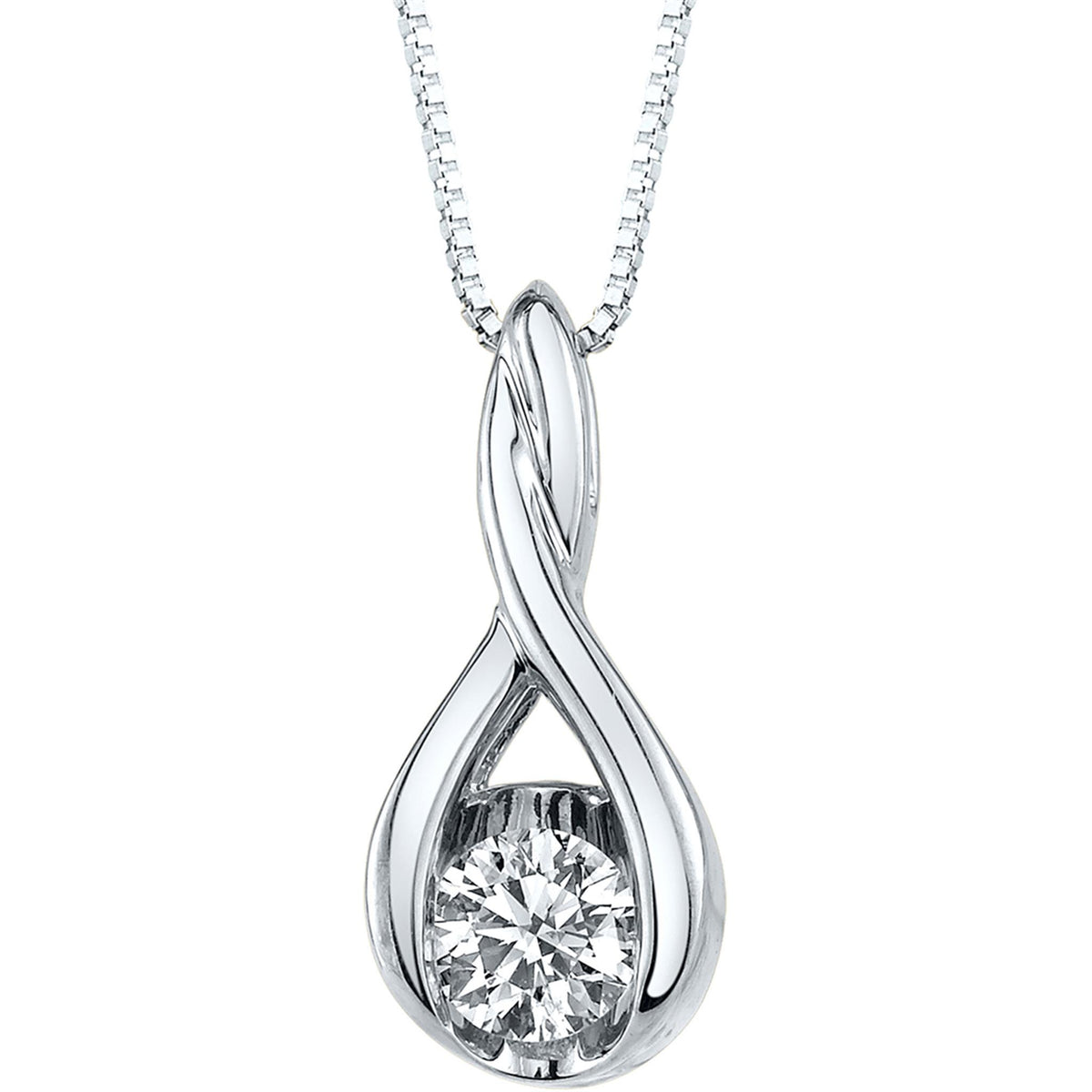 14Kt White Gold Weave Solitaire Pendant With .25cttw Natural Diamond