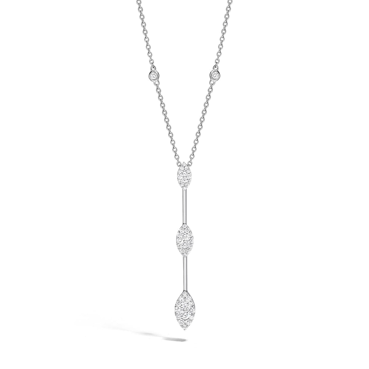 Lasker Couture 18Kt White Gold Fiori Marquise Bar Necklace With 1.00cttw Natural Diamonds