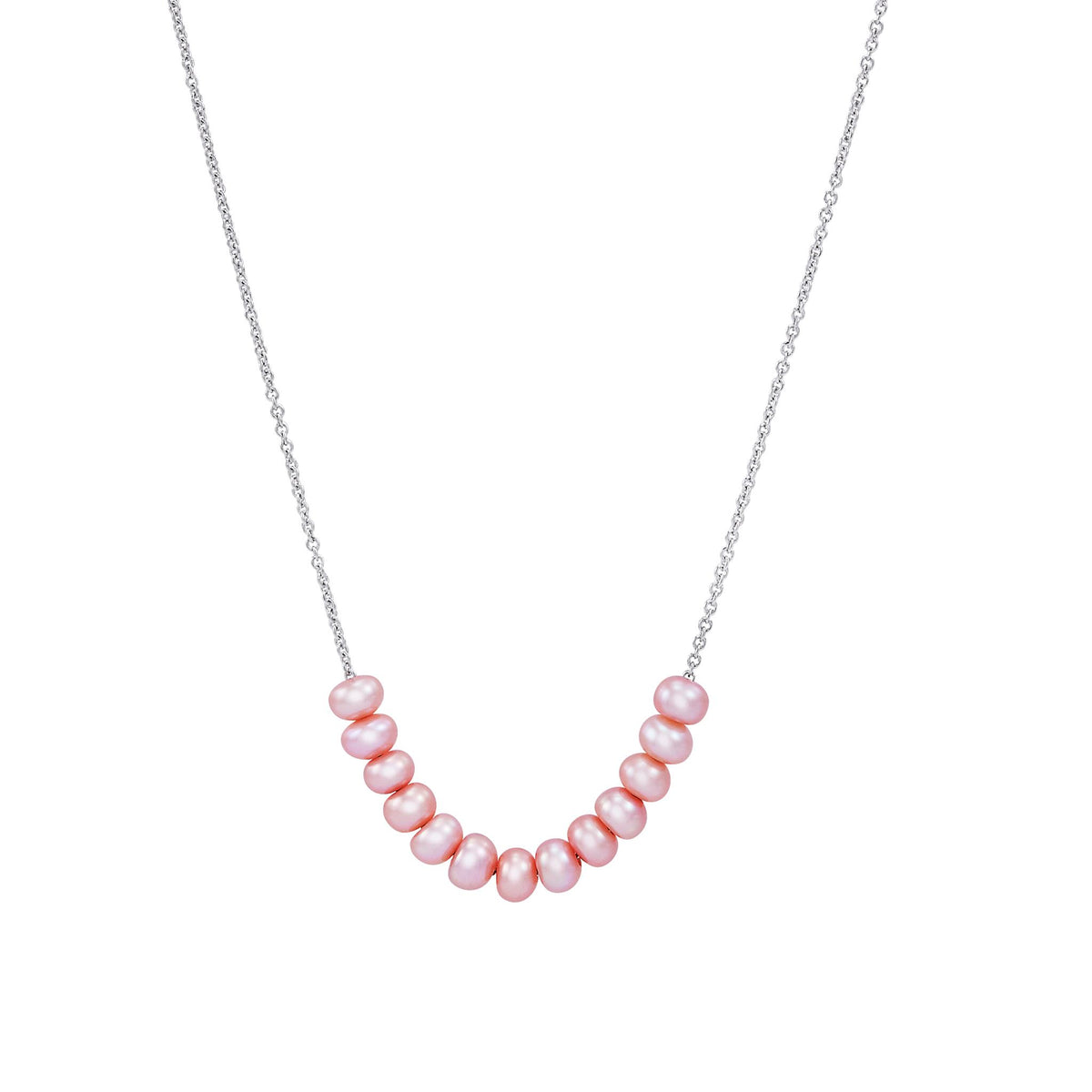 Sterling Silver Children's Necklace With 4x5mm Round Pink Freshwater Cultured Pearls