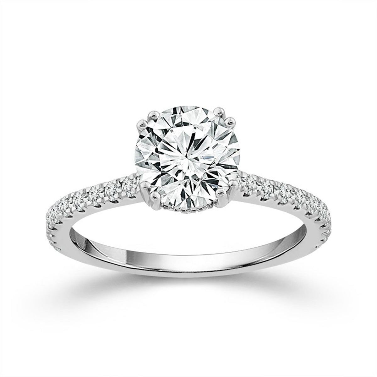 Simply Petite 14Kt White Gold Hidden Halo Engagement Ring with 1.04Ct Natural Round Diamond