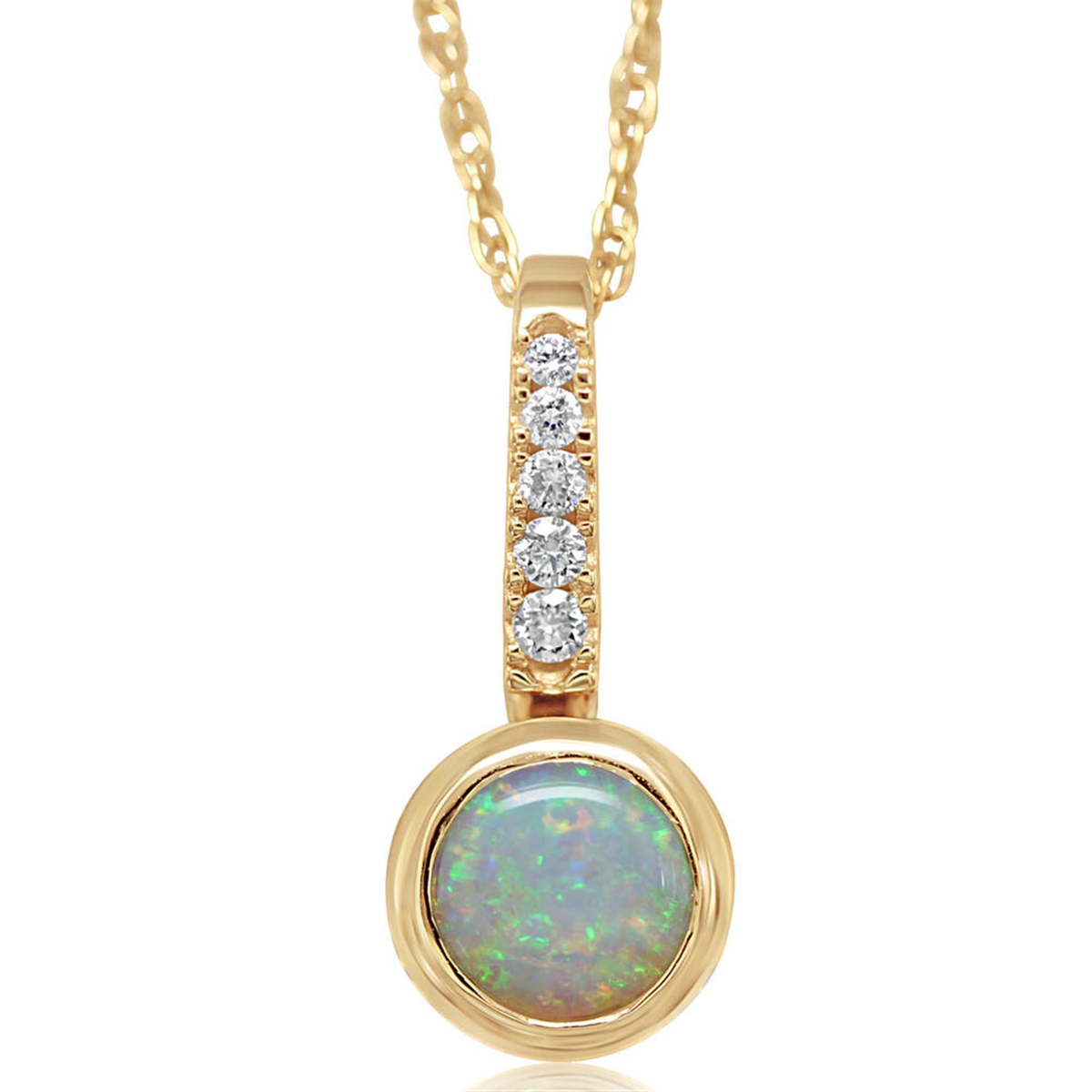 14Kt Yellow Gold .50Ct Australian Opal Diamond Pendant