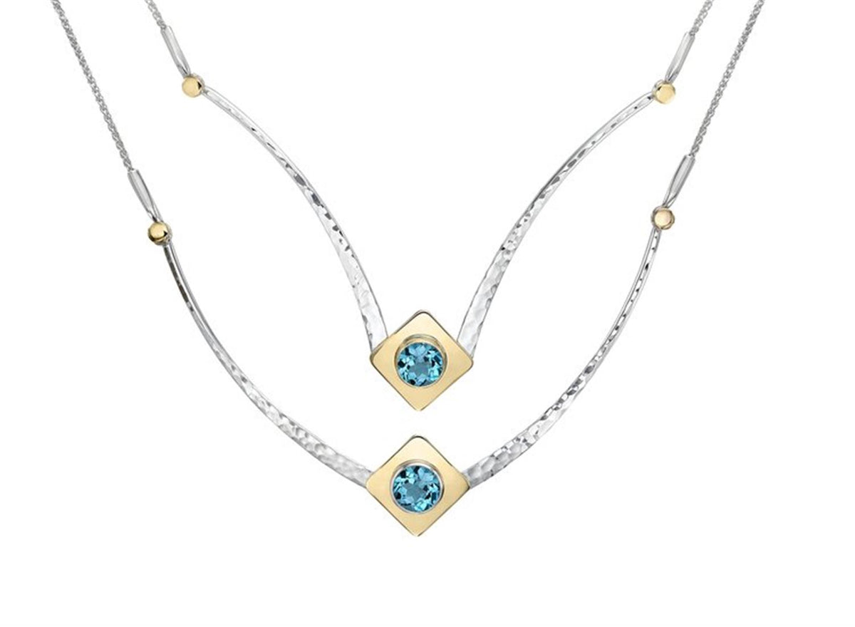 E.L. Designs Silver & Gold Riveting Gem Blue Topaz Necklace