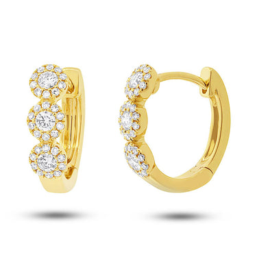 Shy Creation 14K Yellow Gold 'Center Of My World' 12mm 3-Halo Diamond Hoop Earrings with .37cttw (H Color - SI1 Clarity) with Hinged Secured Back