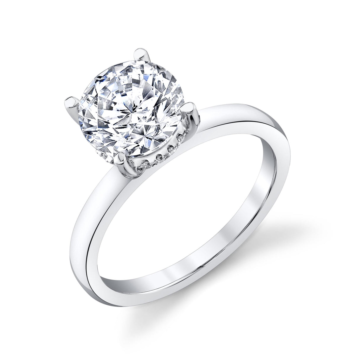 Pure Lasker Platinum  Collction Solitaire Engagement Ring with Hidden Halo and .08cttw Natural Diamonds