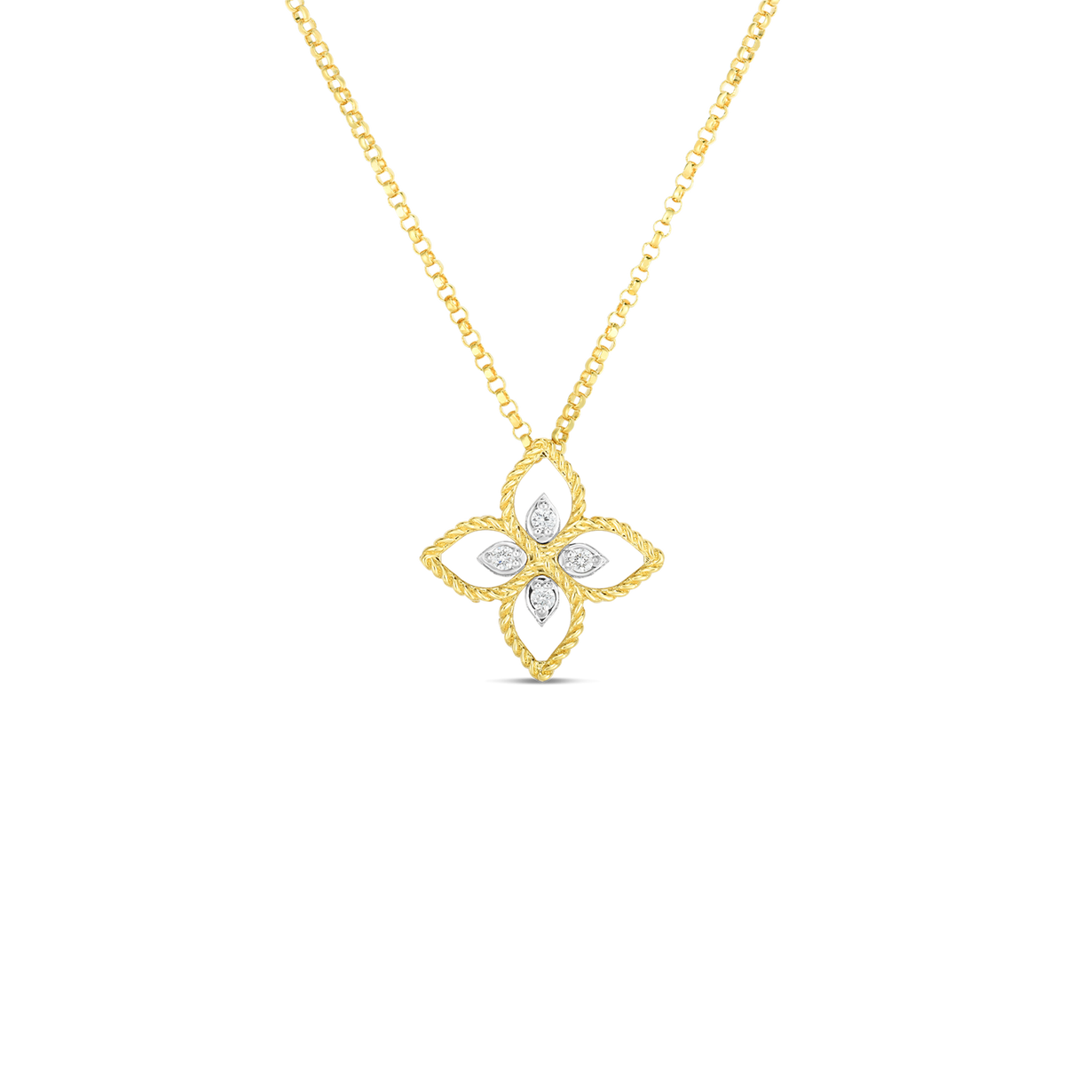 Roberto Coin 18Kt Yellow and White Gold  Principessa Flower Pendant with .04cttw Natural Diamonds