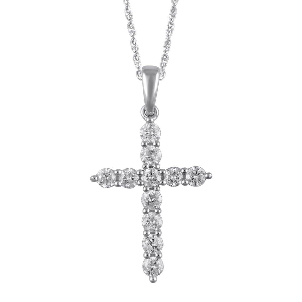 14Kt White Gold Cross Pendant With 1.00cttw Lab-Grown Diamonds