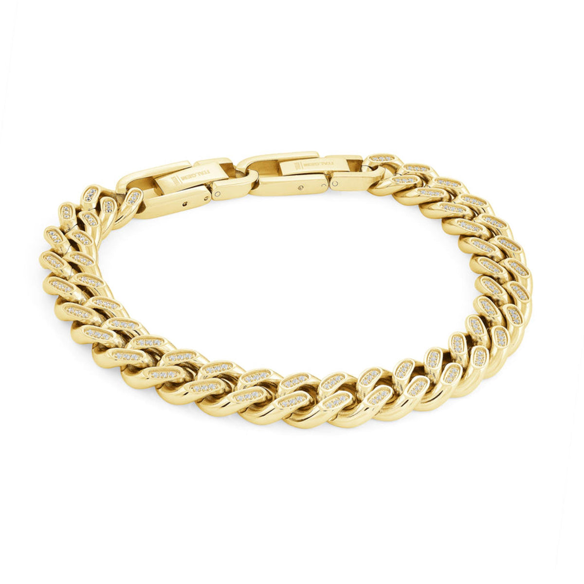 Italgem Stainless Steel Gold IP Plated Cuban Link Bracelet with Cubic Zirconia