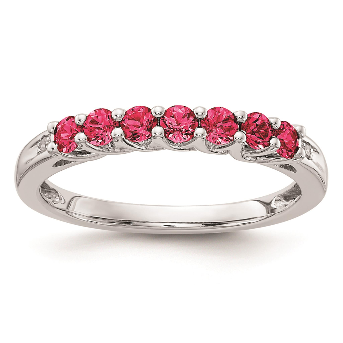 10Kt White Gold Stackable Gemstone Ring With Created Rubies