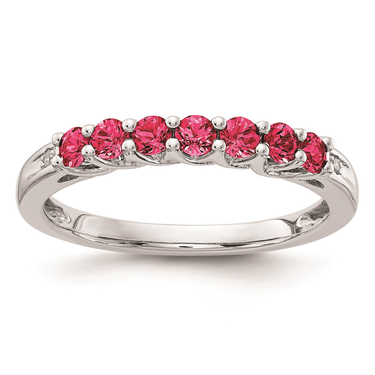 10Kt White Gold Stackable Gemstone Ring With Created Rubies