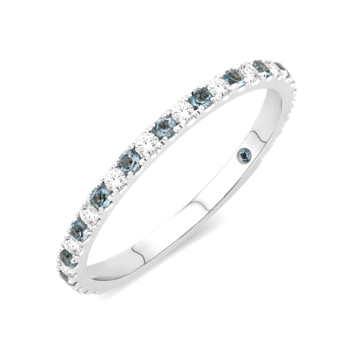 14Kt White Gold Stackable Gemstone Ring With Diamonds and Aquamarine