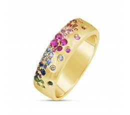 Confetti Collection 14Kt Yellow Gold 5.75MM Flush-Set 0.62cttw Rainbow Sapphire & Tsavorite Garnet Satin Finish Ring