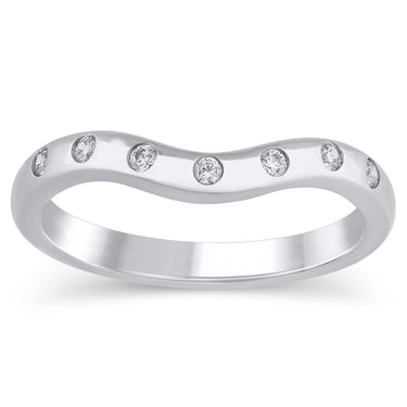 14Kt White Gold Contoured Astre Band With .10cttw Natural Diamonds